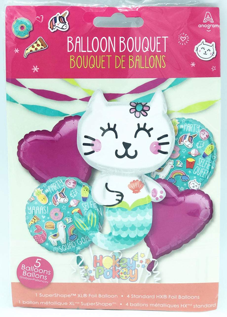 Foil Balloon Set, Cat Mermaid, Kitty, Hearts, 5 pcs Anagram
