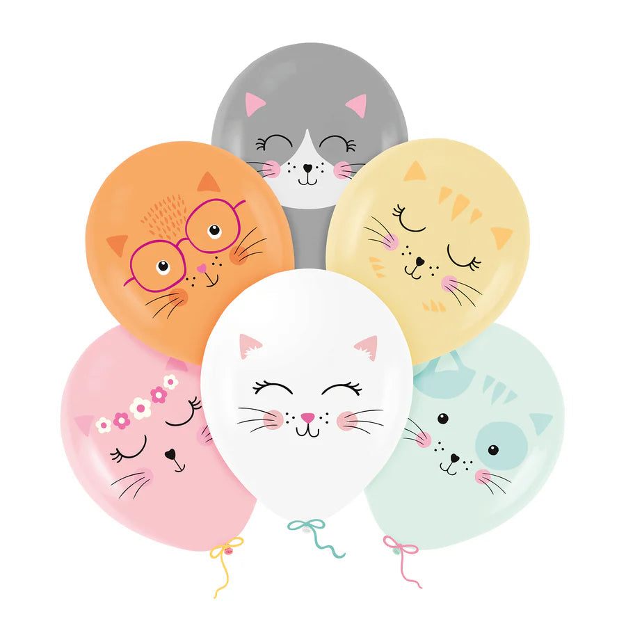 Colorful mix of cat latex balloons – 12 inch pack of 6