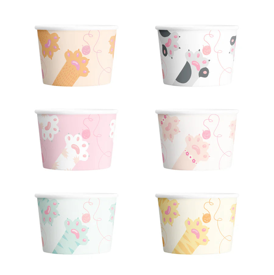 Vasos de papel para helado, forma de pata de gato, 150 ml, 6 uds.