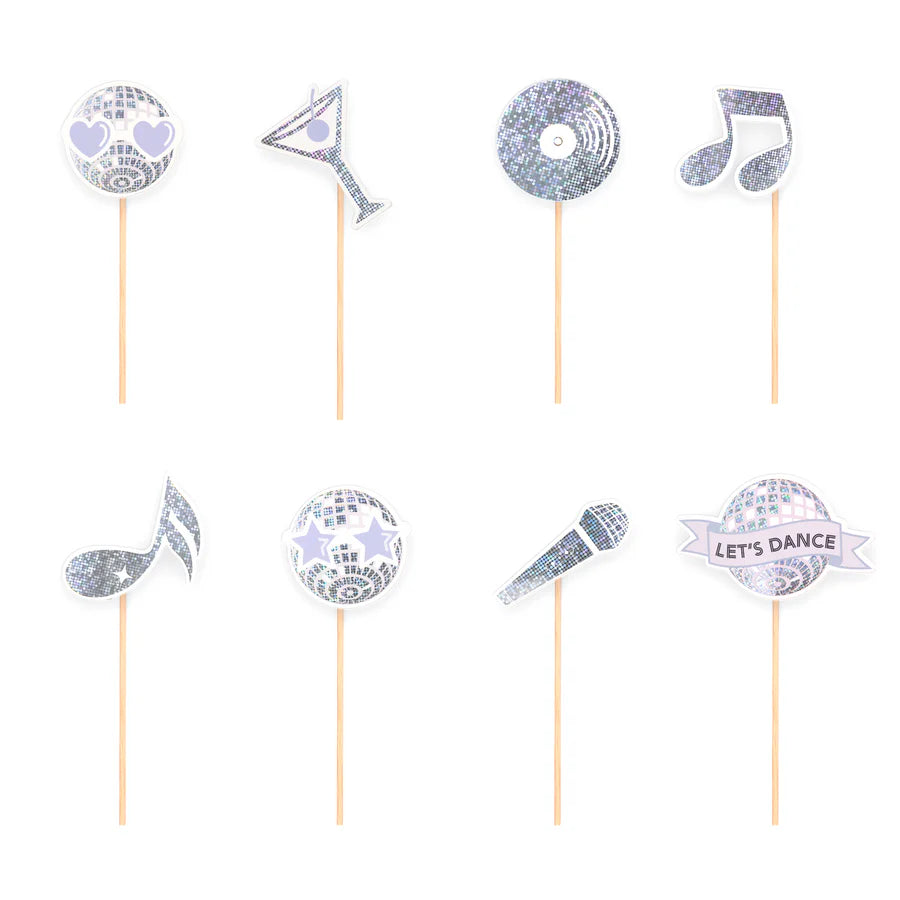 Toppers de papel para cupcakes, discoteca prateada, 9-11 cm, 8 unidades.