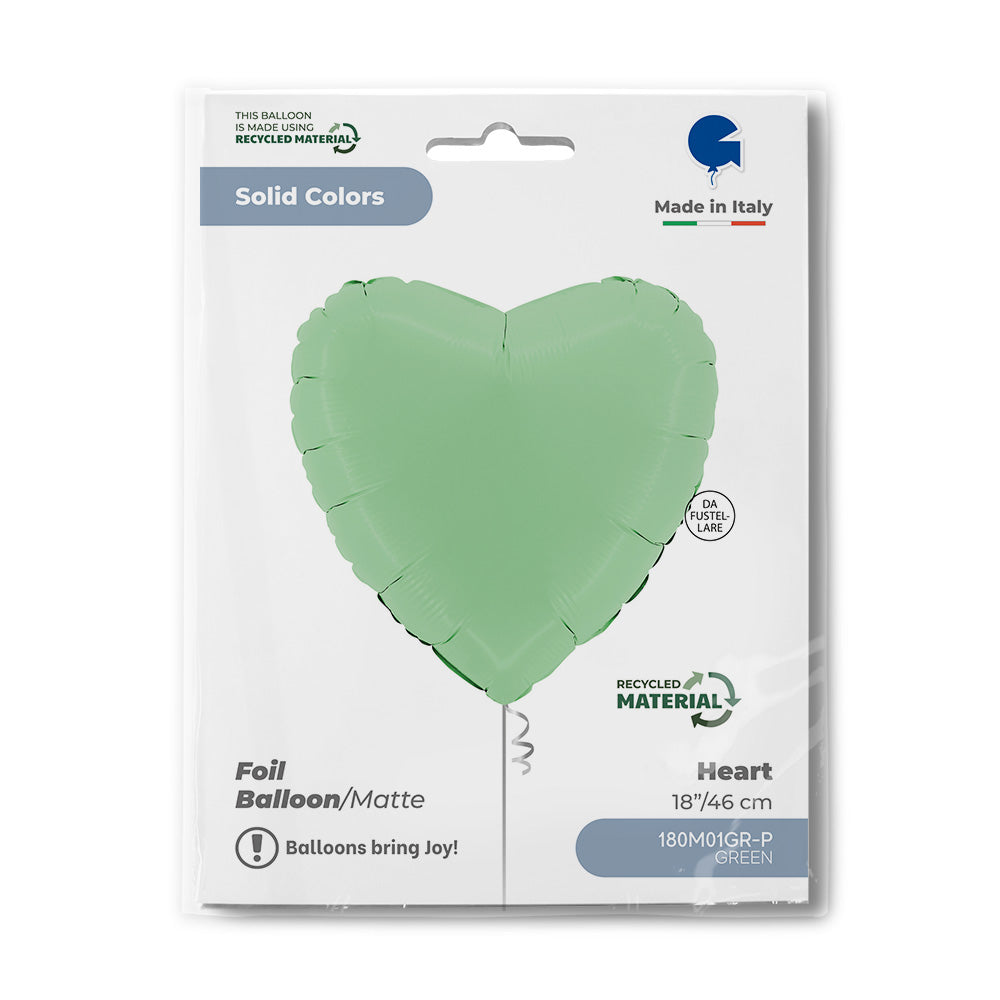 Foil Balloon Heart, Satin Matte Green, 18" / 46 cm