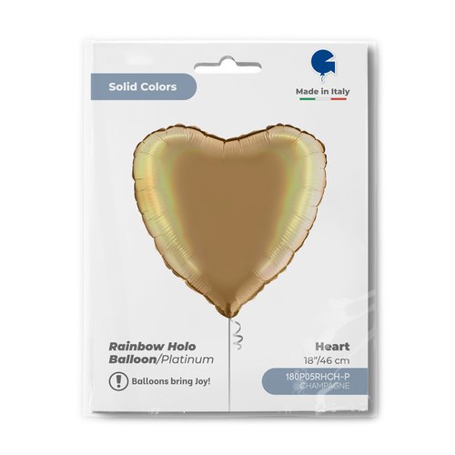 Globo de aluminio con forma de corazón, arcoíris satinado holográfico, platino, champán y dorado, 46 cm