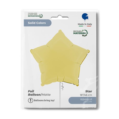 Balão de Foil Estrela, Amarelo Fosco, 18" / 46 cm