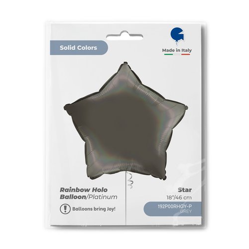 Balão Foil Estrela, Arco-íris Holográfico Cinza Platina, 18" / 46 cm