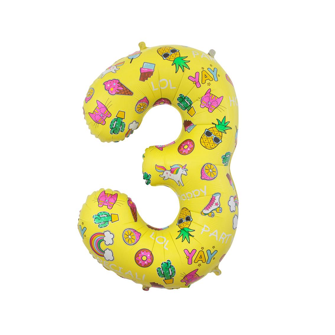 Foil Balloon Number ''3'', 78 cm, images Godan