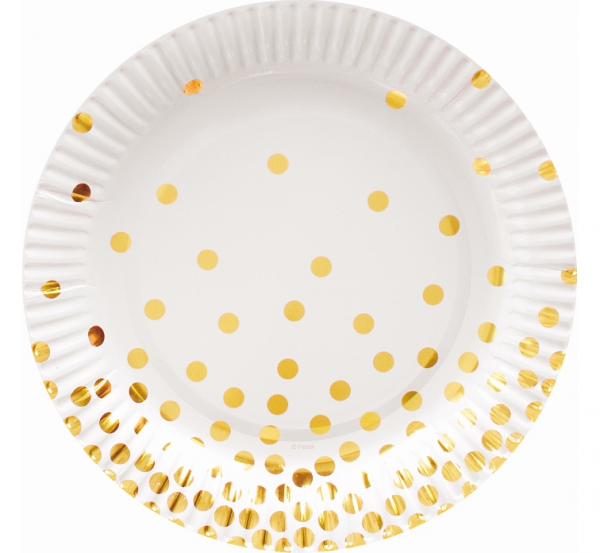 Paper plates, white with gold dots, 18 cm, 6 pcs Godan