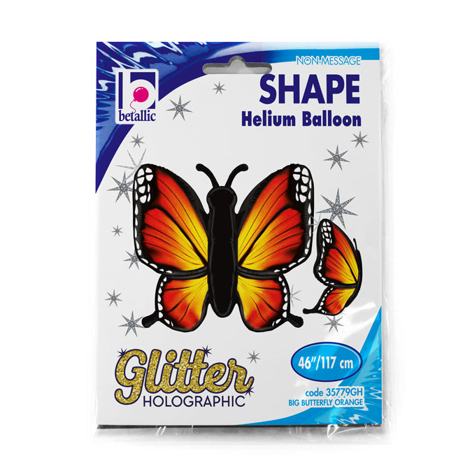 Foil Balloon Butterfly, holographic design, 117 cm size, ideal for parties, inflate with air or helium.