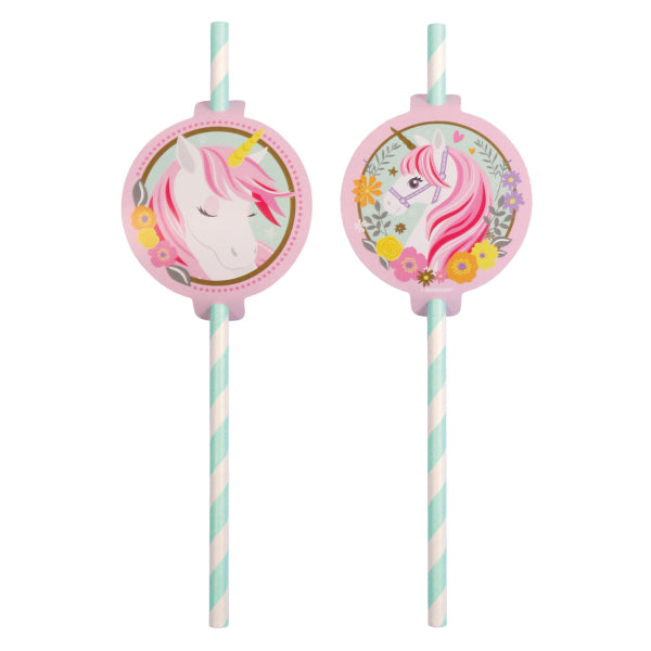 Pajitas de papel Unicornio, 19,7 cm, 8 uds.
