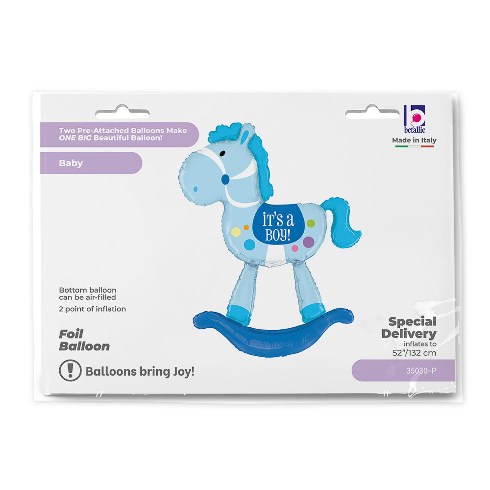 Foil Balloon Blue Rocking Horse, It`s a Boy, 52" / 132 cm Grabo