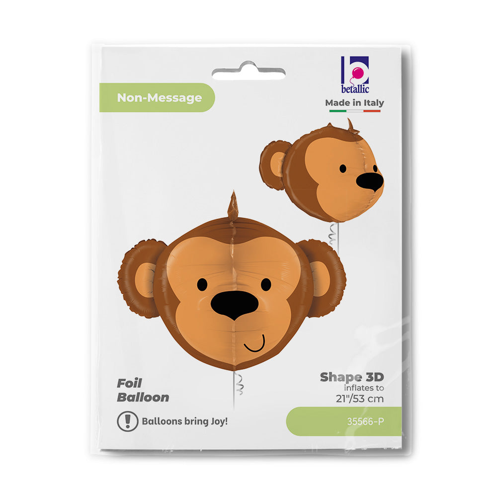 Foil Balloon Monkey Head, 3D, 27" / 69 cm Grabo