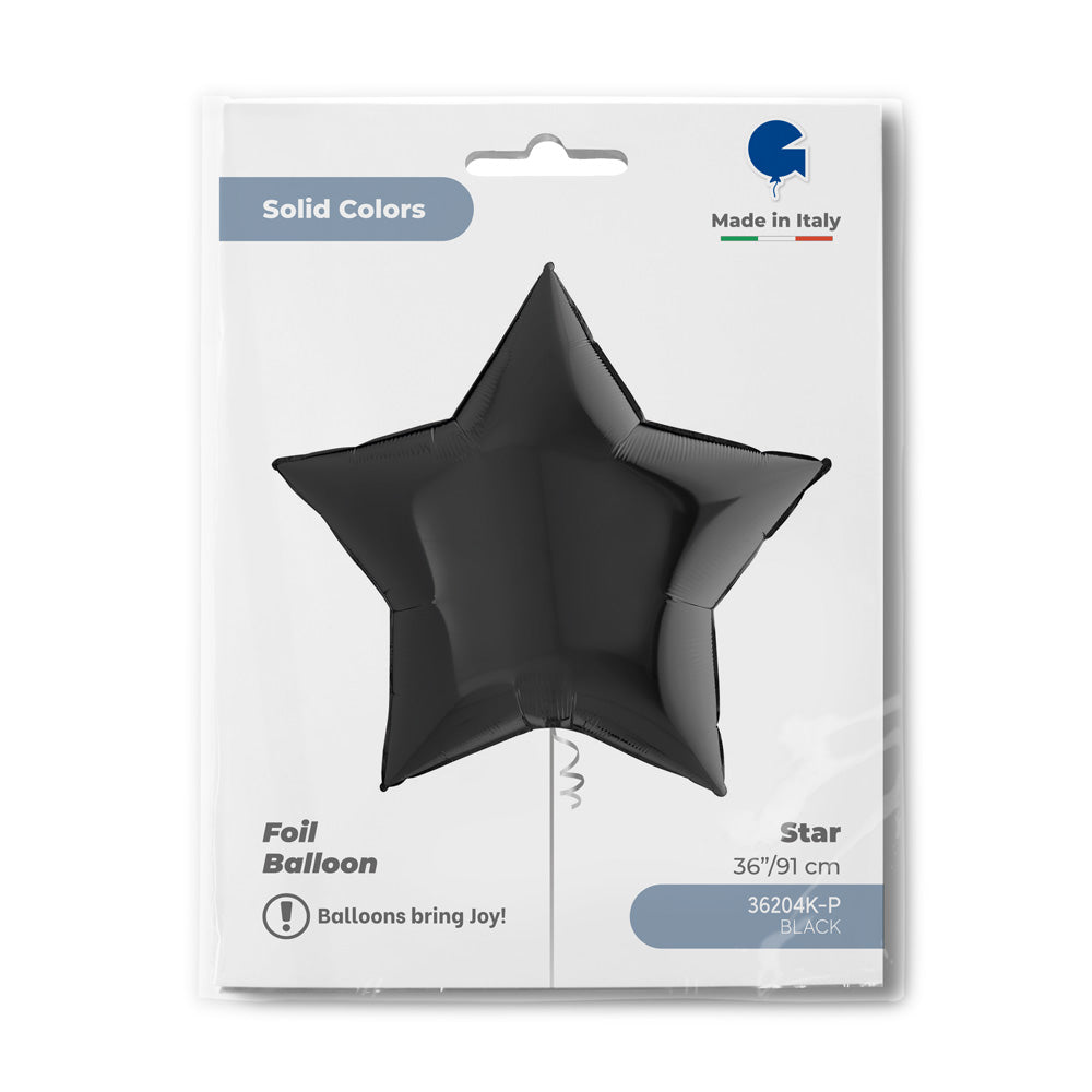 Globo de aluminio con forma de estrella, color negro, 36"/91 cm