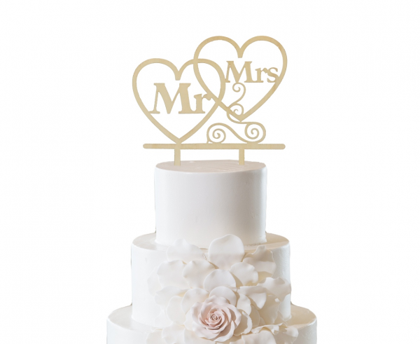 Cake topper Mr & Mrs, wooden, 13.5 x 13.5 cm, 1 pcs