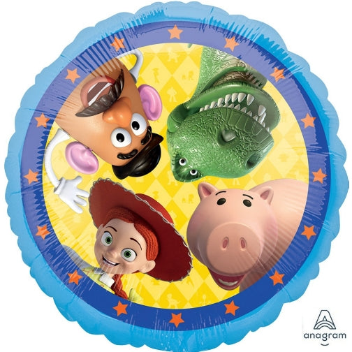 Foil balloon featuring Toy Story characters, round and double-sided, 17" / 43 cm, perfect for parties and celebrations.