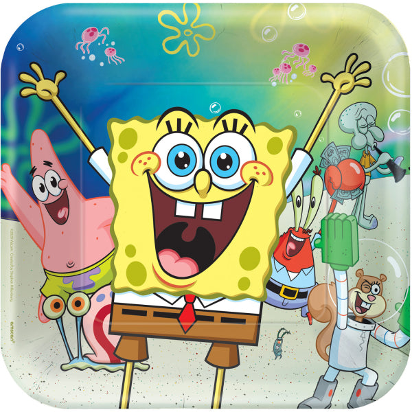 Paper plates SpongeBob, squared, 23 x 23 cm, 8 pcs Amscan