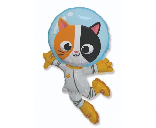 Globo de aluminio con forma de gato astronauta, 38x22" / 96x57 cm