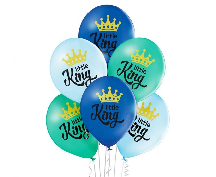 Latex balloons Little King, blue and green, 12"/ 30 cm, 6 pcs. Belbal