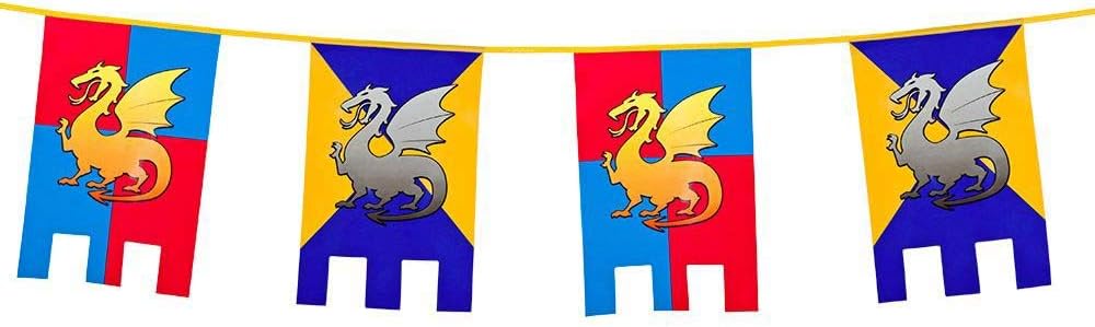 Guirnalda de banderas de plástico Caballeros y Dragones, 6 m