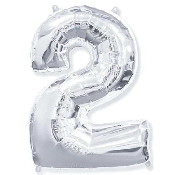 Silver foil balloon number 2, 60 cm party decoration
