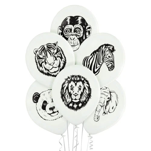 Safari latex balloons 31 cm 50‑pack featuring lion zebra elephant giraffe prints