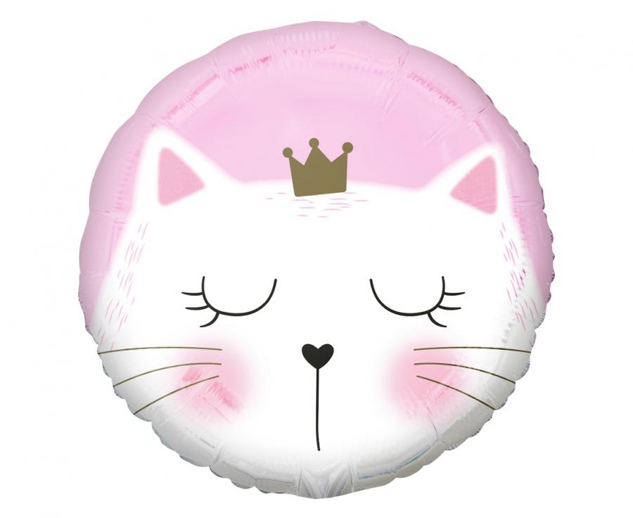 Foil Balloon White Cat Princess, Kitty, Round 18" / 45 cm Godan