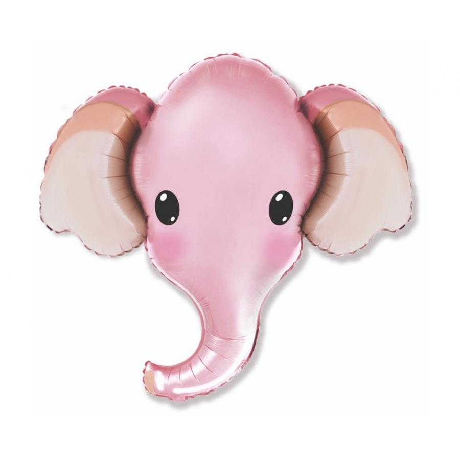 80 cm giant pink elephant head foil balloon with metallic finish and self-seal valve