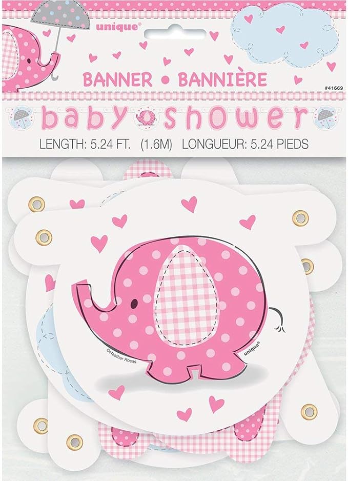 Banderín de papel para baby shower, rosa, 160 cm