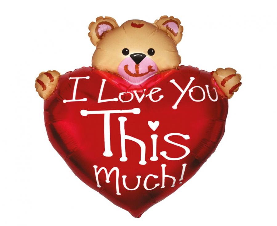 61 cm Foil Bear Balloon with heart and I Love You This Much” message
