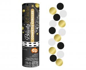 Confetti Cannon Circles (white, black, gold), 15 cm Godan