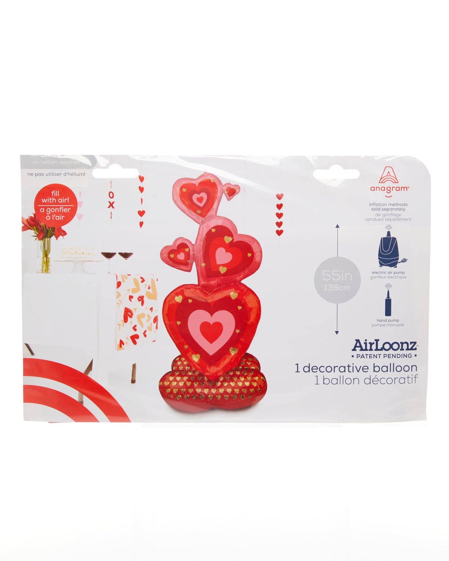 Foil balloon Red Hearts, AirLoonz, 55" / 139 cm Anagram