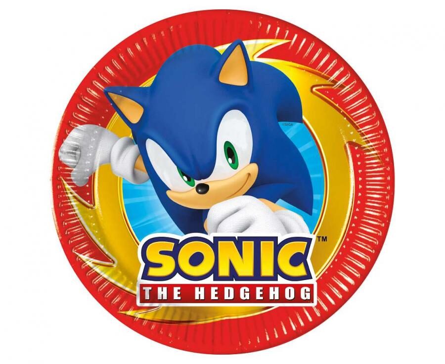 Pack of 8 Sonic paper plates, 20 cm, disposable and colorful for kids parties