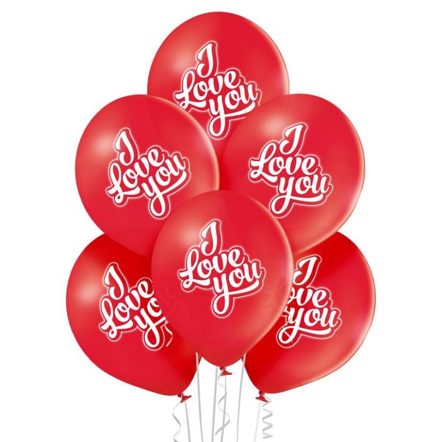 Latex balloons I love you, red, 12"/ 30 cm, 6 pcs. Belbal
