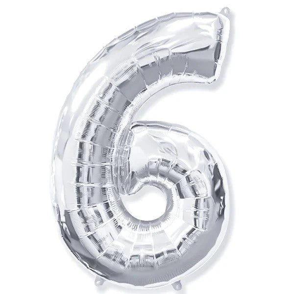 Silver number 6 foil balloon 60 cm for birthday party decoration