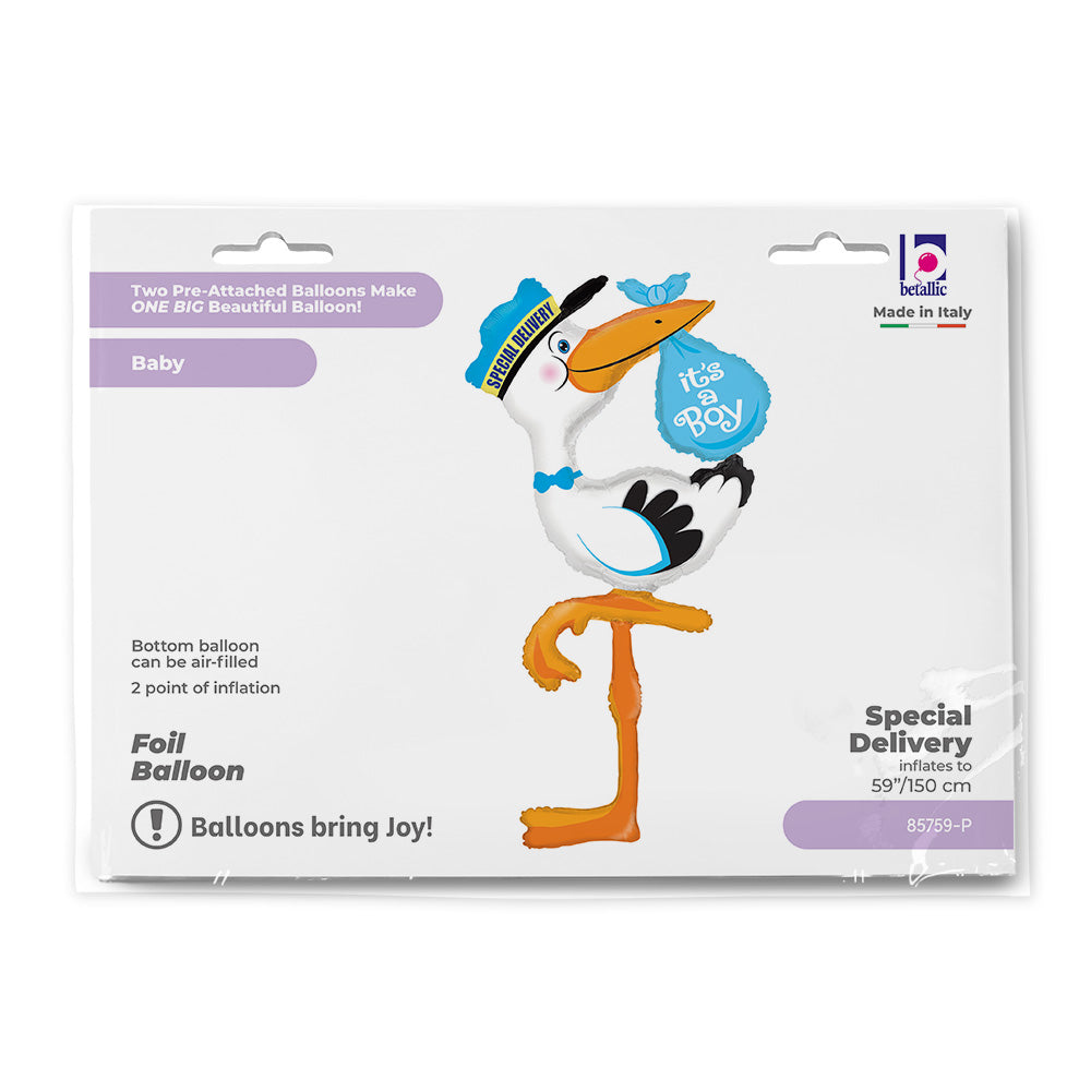 Foil Balloon Stork, It`s a Boy, Blue, 59" / 173 cm Grabo