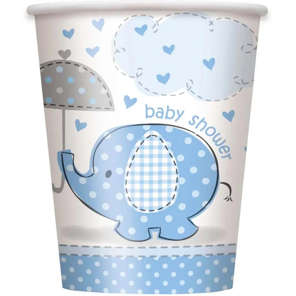 Paper cups Baby shower - elephant, blue, 260 ml, 8 pcs Unique