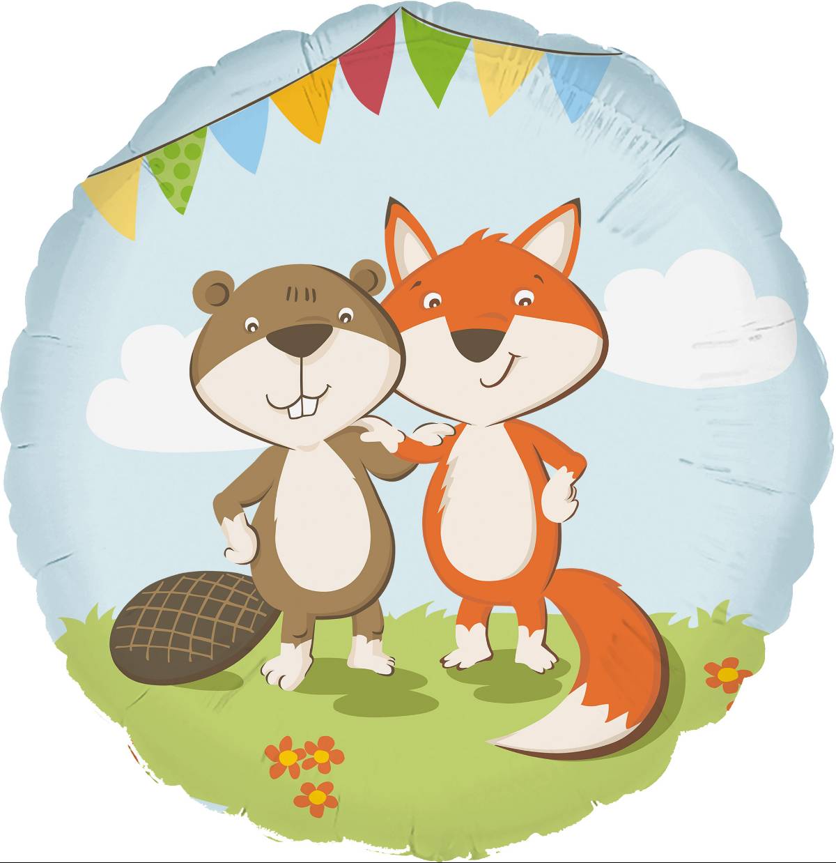 Foil Balloon Fox and Beaver, 17" / 43 cm