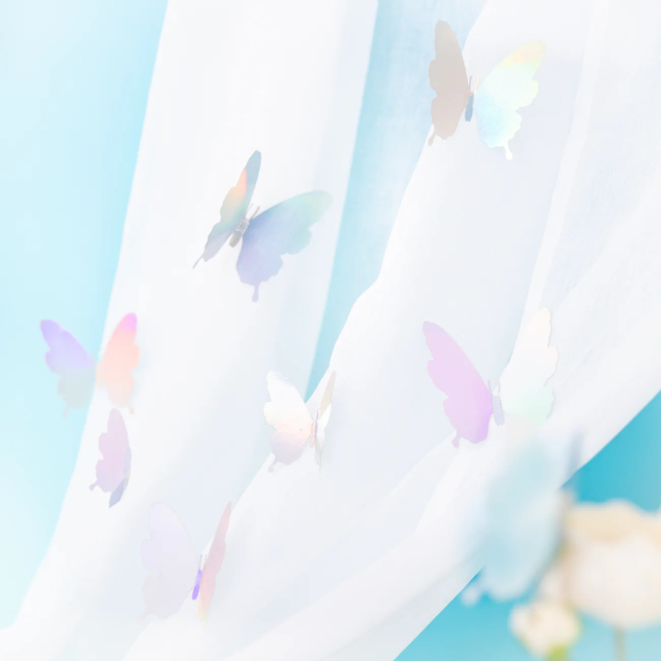 3D stickers Holographic Silver butterflies, 12 pcs PartyPal