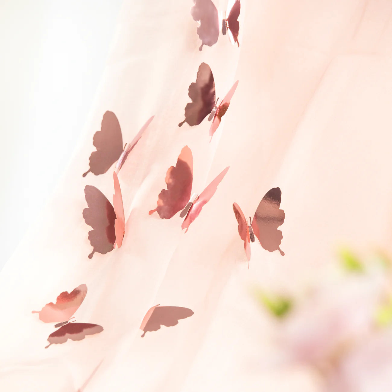 3D stickers Rose Gold butterflies, 12 pcs PartyPal