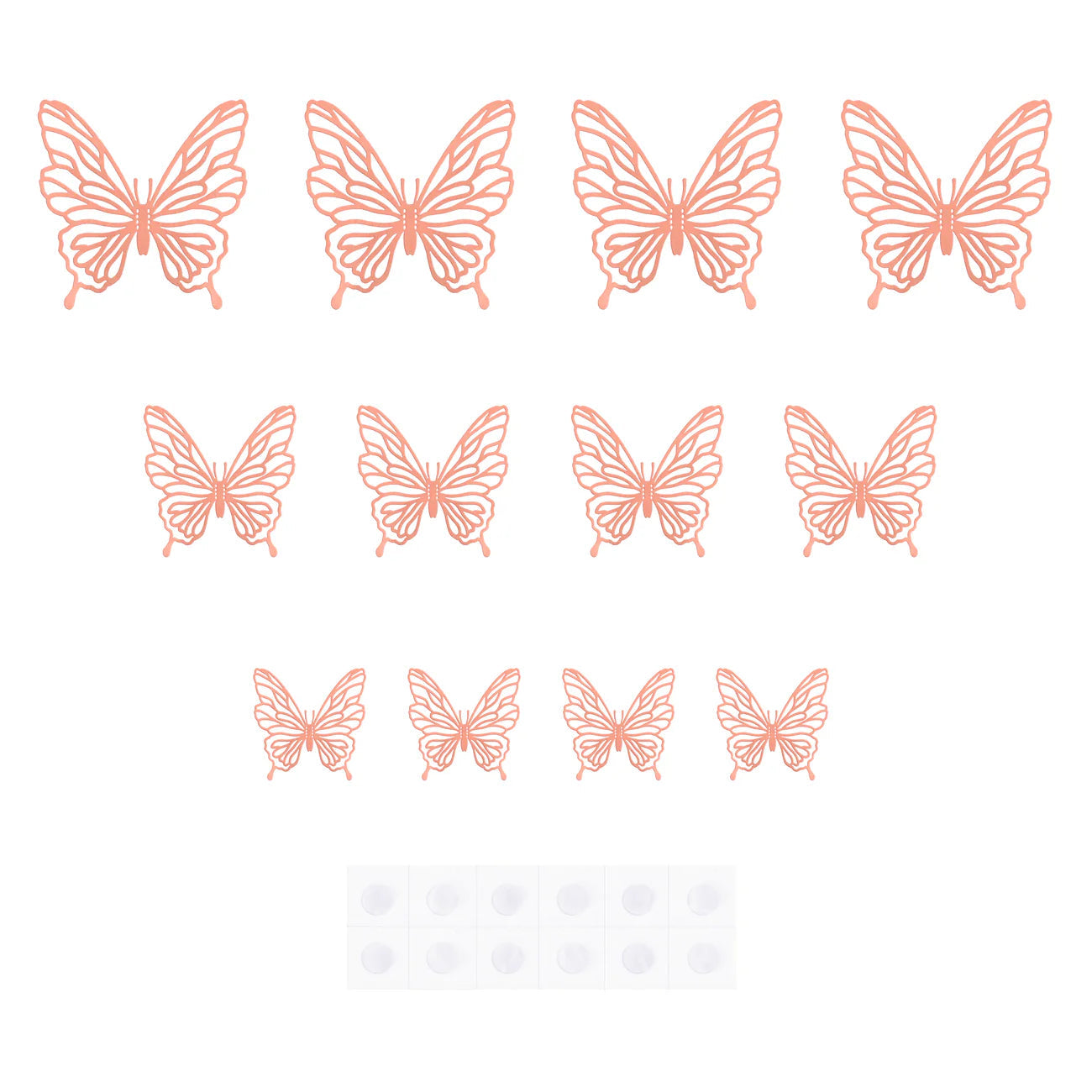 3D stickers Rose Gold openwork butterflies, 12 pcs PartyPal