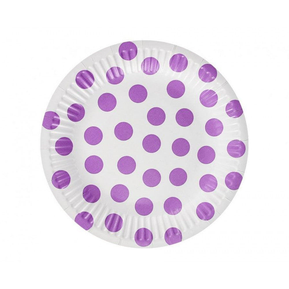 Paper plates Polka Dots, purple, 18 cm, 6 pcs Godan