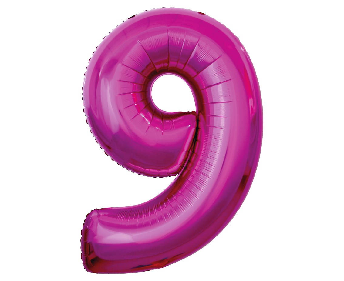 Foil Balloon Number ''9'', 92 cm, magenta Godan