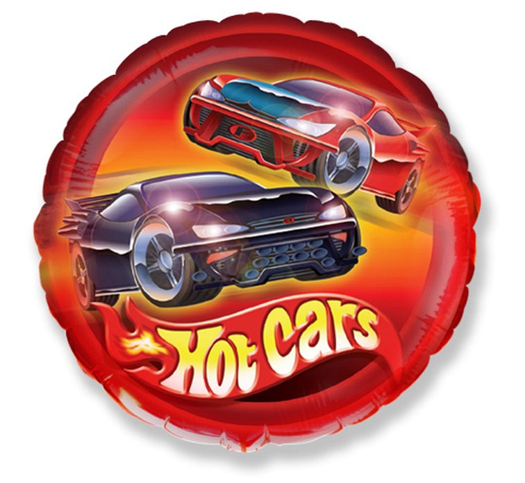 Foil Balloon Hot Cars Round, 18" / 48 cm Flexmetal