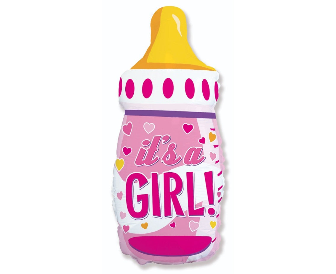 24 inch pink “It’s a Girl” baby bottle foil balloon