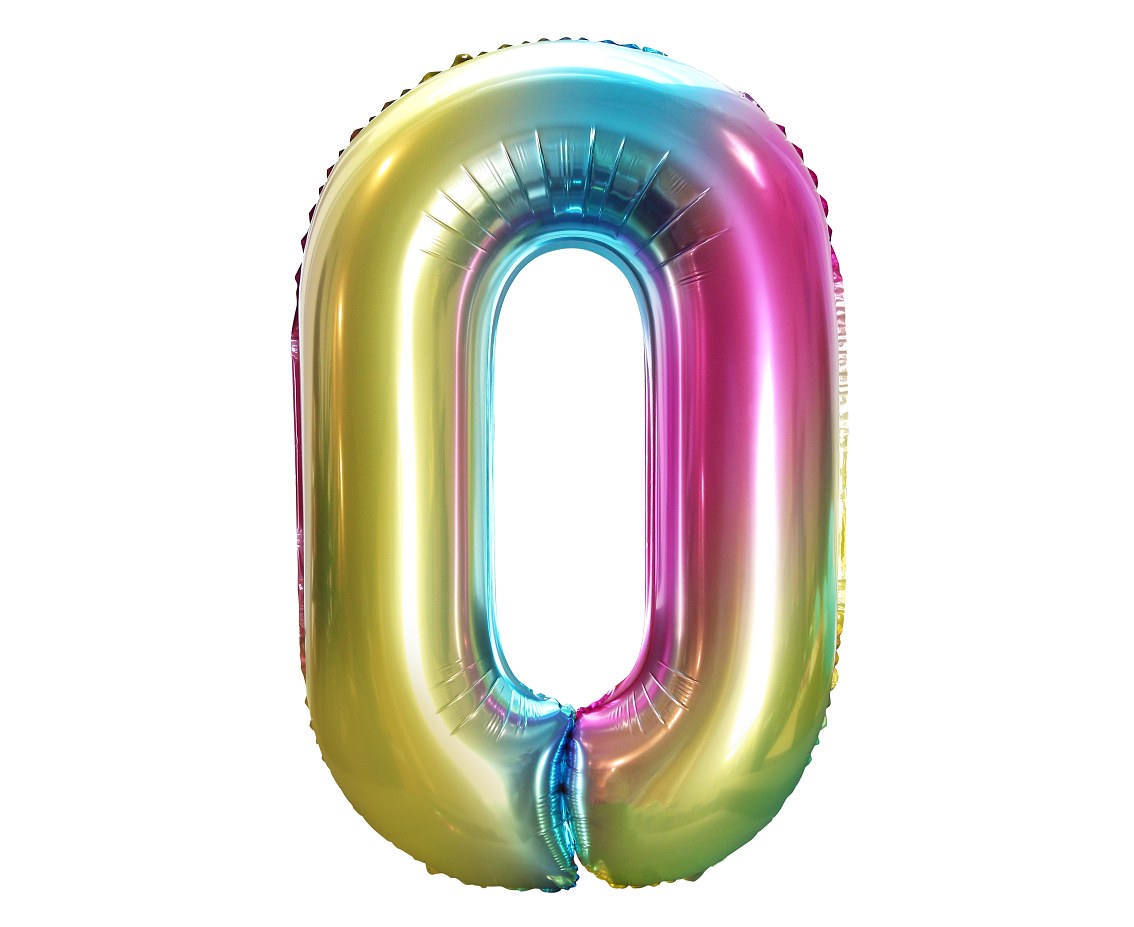 Foil Balloon Number "0", 85 cm, rainbow Partydeco