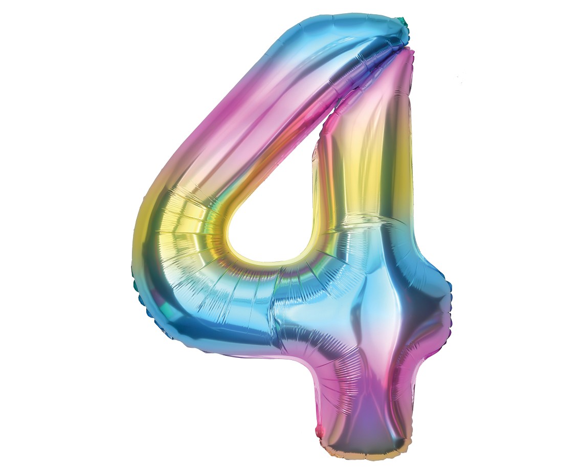 Foil Balloon Number "4", 85 cm, rainbow Godan