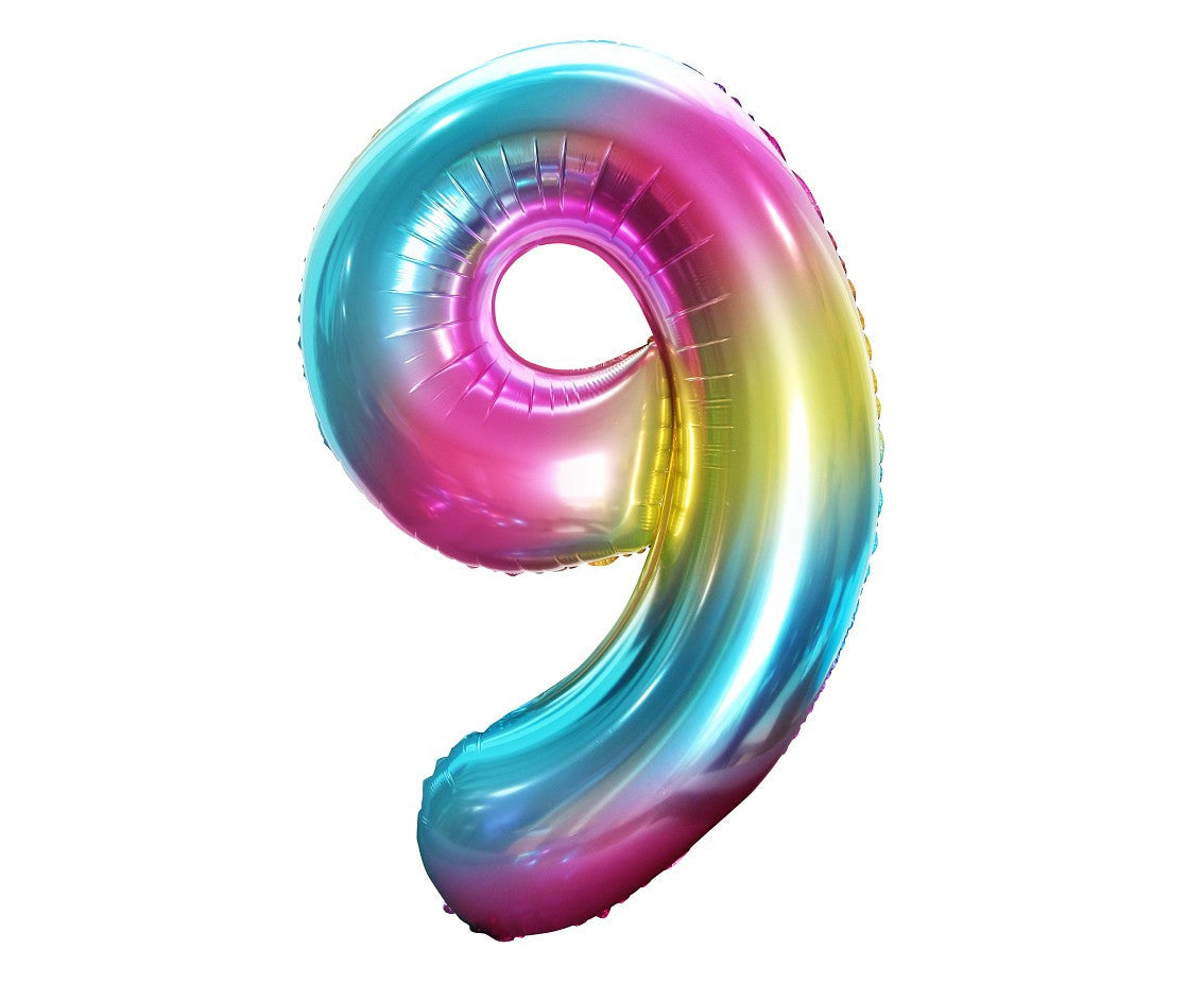 Foil Balloon Number "9", 85 cm, rainbow Godan