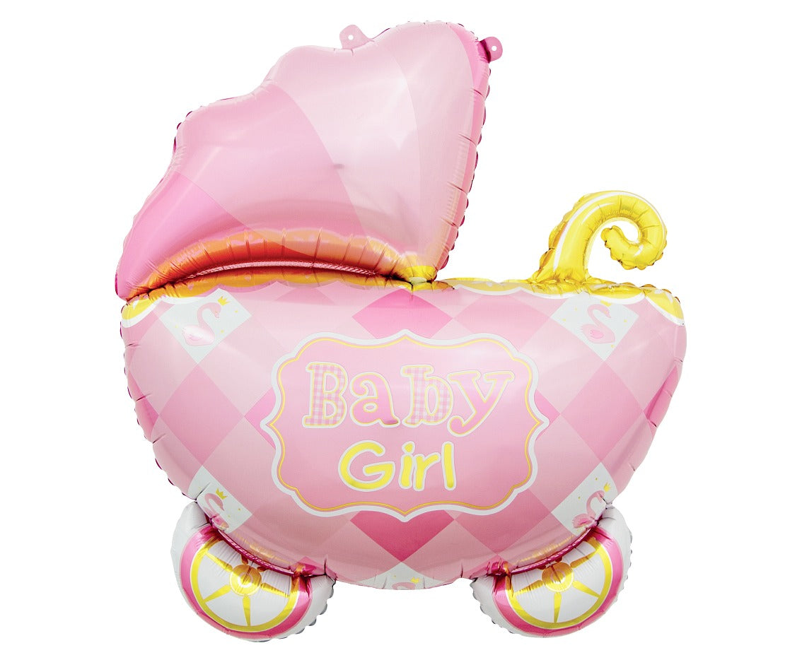 24‑inch pink baby carriage foil balloon for baby shower