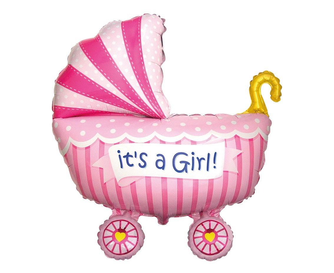 24 inch pink girl’s pram foil balloon for baby shower