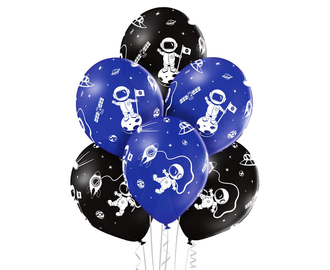 Latex balloons Spaceman, black and blue, 12"/ 30 cm, 6 pcs. Belbal