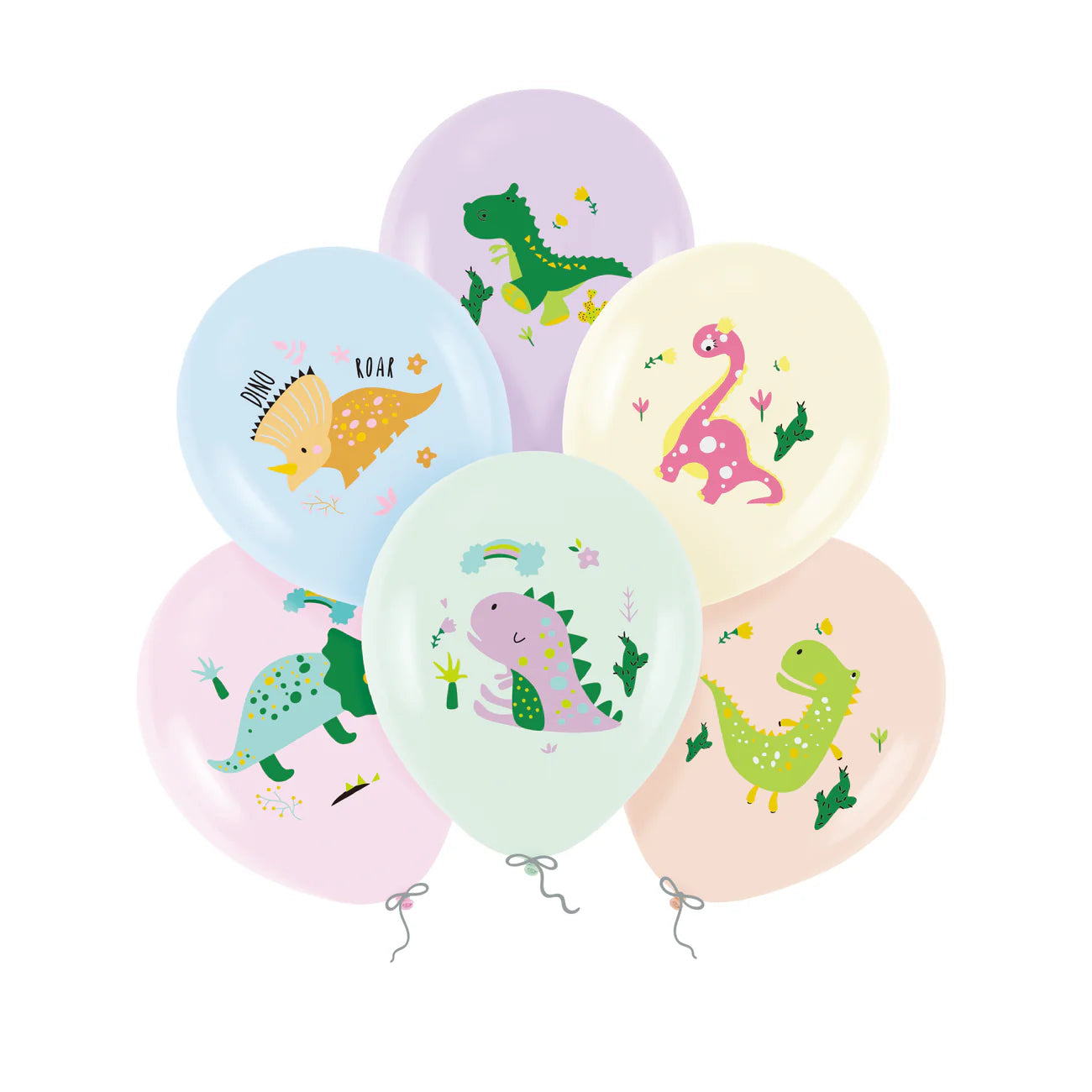 Latex balloons Dinosaurs, color mix, 12"/ 30 cm, 6 pcs. PartyPal