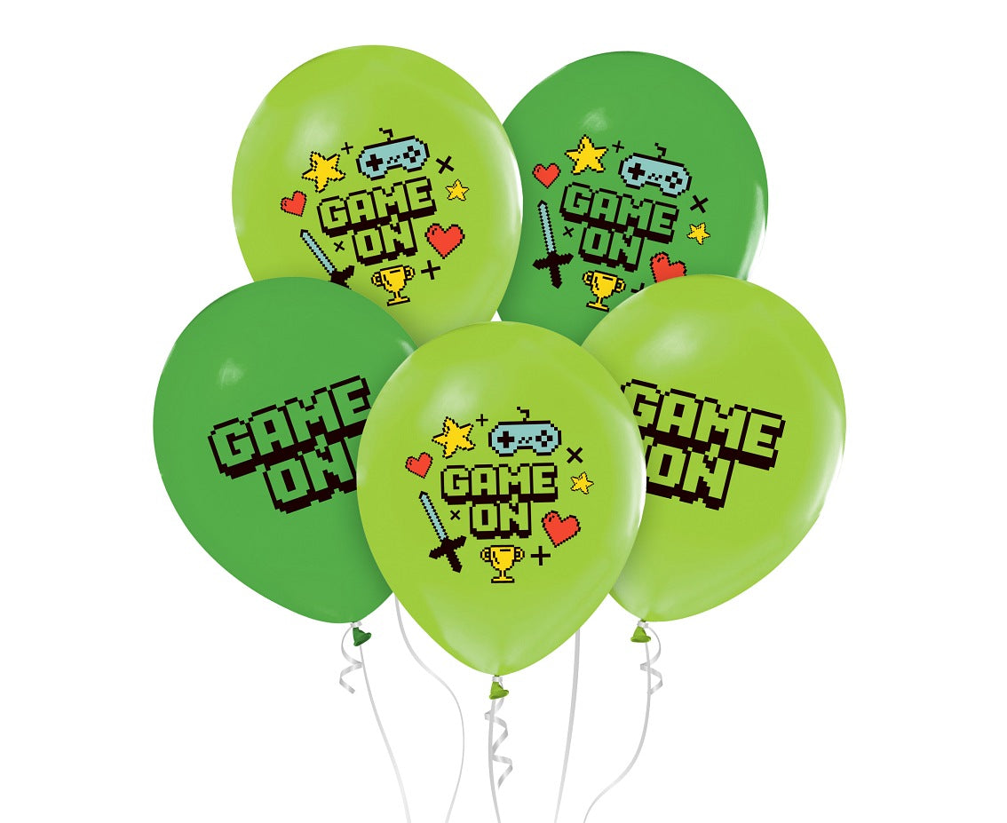 Latex balloons Game On, green, 12"/ 30 cm, 5 pcs. Godan